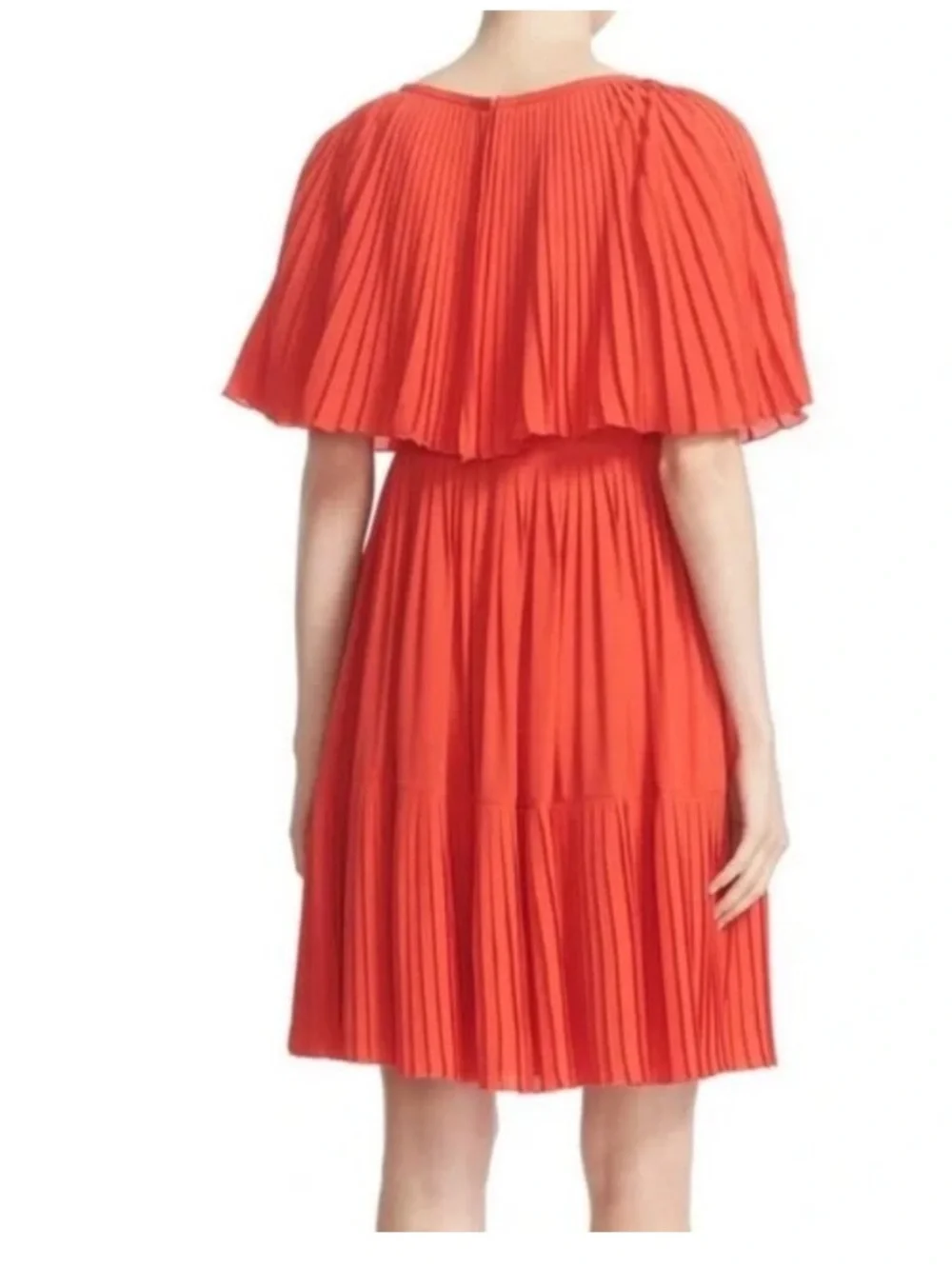 KATE SPADE PERSIMMON ORANGE RED PLEATED CAPE RUFFLE DRESS SIZE 6 VIBRANT DRESS